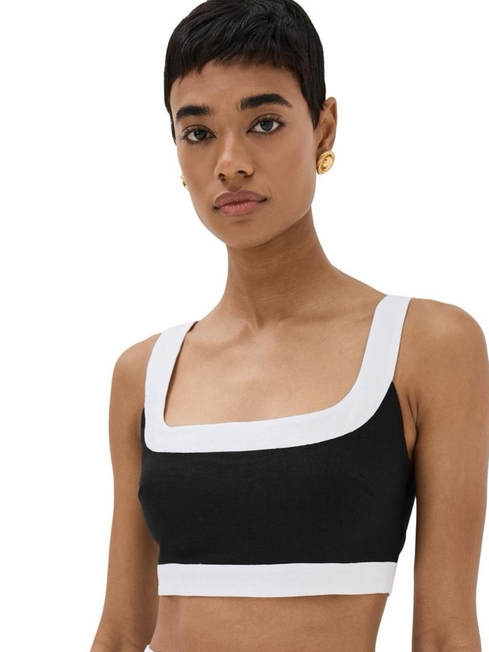 Reformation Robbie black/white linen top. Women’s size 8.
